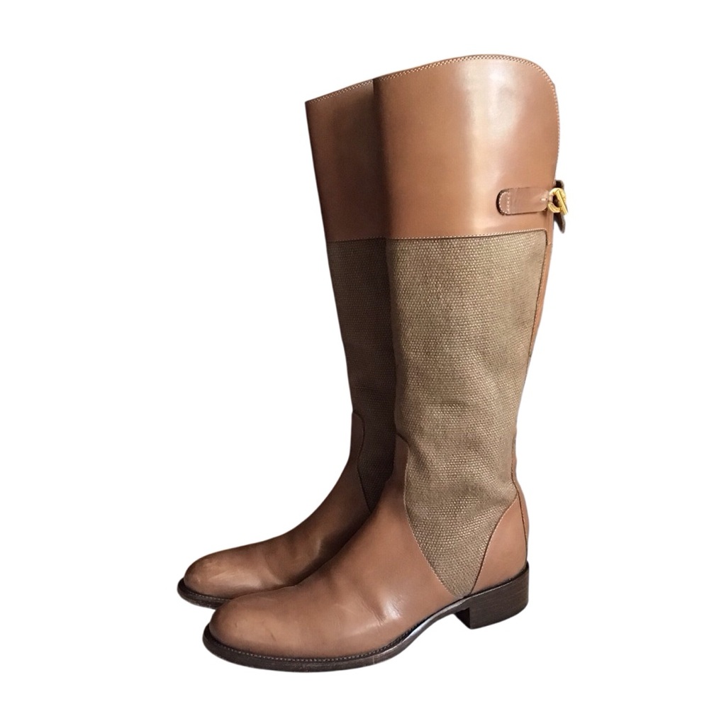 Loro Piana Brown Calfskin Leather And Canvas Riding Boots Size 37